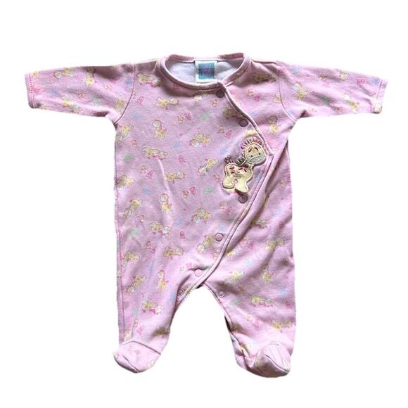 Vintage Little Me Preemie Footie Sleeper Baby Girl Pink Giraffe - Picture 1 of 6